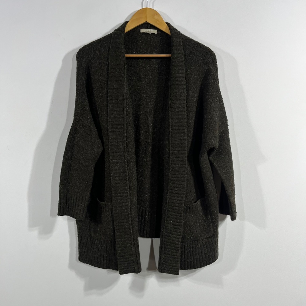Joan Vass VTG Brown Wool Blend Open Front Cardigan Sweater Womens Small Grunge